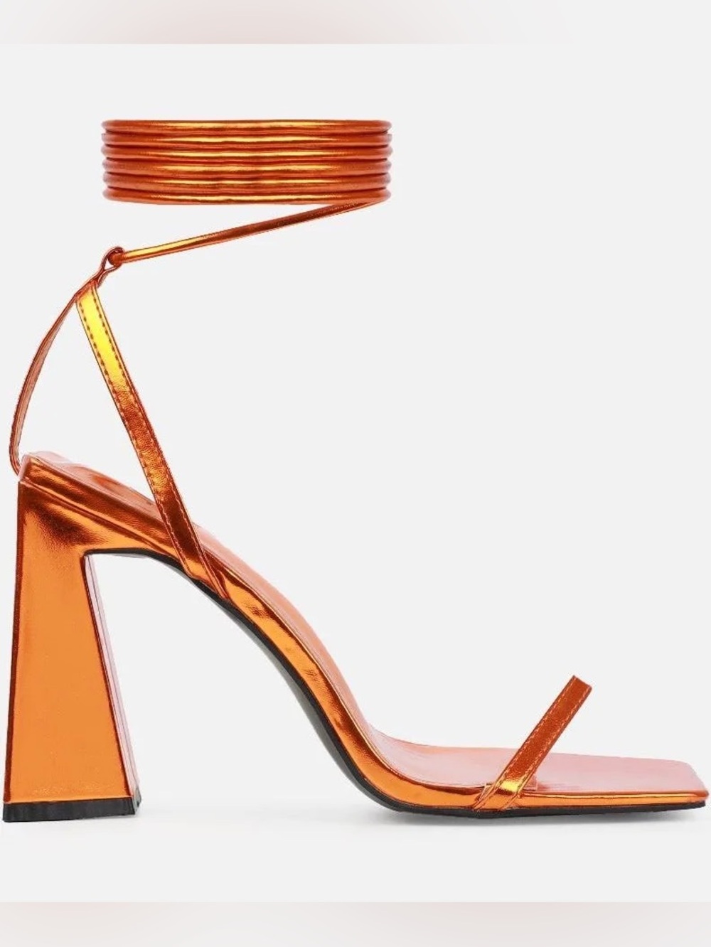 Strappy Metallic Orange Block Heel Sandals by Simmi London